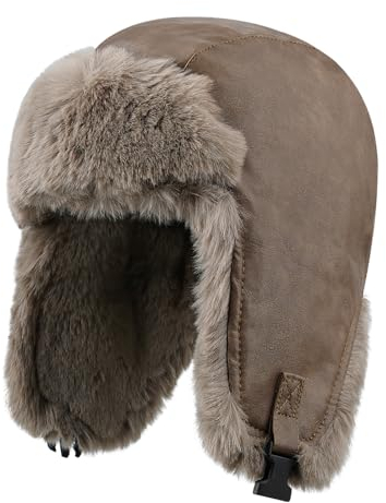 CLAPE Unisex Kunstleder Fliegermütze Wasserdicht Trappermütze Warme Wintermütze mit Ohrenklappen Faux Fur Trapper Hut Vintage Russische Mütze