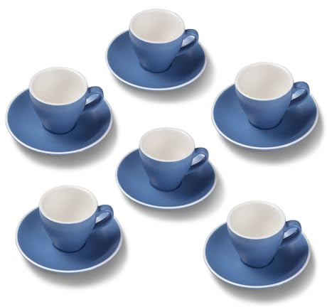 Terra Home 6er Espresso-Tassen Set - Blau, 90 ml, Matt, Porzellan, Dickwandig, Spülmaschinenfest, italienisches Design - Kaffee-Tassen Set mit Untertassen