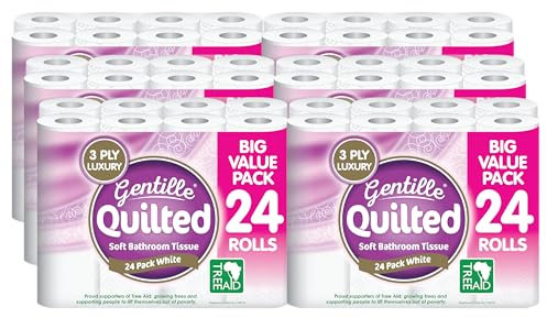 Gentille Quilted Bathroom Tissue Rolls | Luxury 3-Ply Toilet Paper Soft, Strong & Sustainable | UK Made (144)