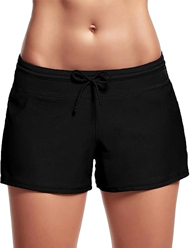Generic Badeshorts Damen Kurze Badehose Bikinihose Hotpants Sportbikini Schnell Trocknendes Schwimmshorts Sommer Strand Shorts Wassersport Sport Gym Shorts Yogahose Fitnesshose (Black, M)