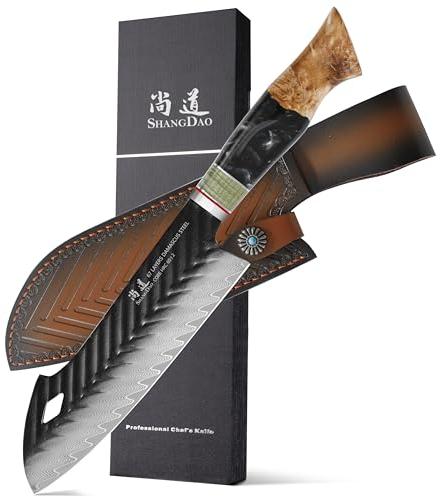 SHANGDAO Coltello Santoku Damasco da 7 pollici, acciaio legato a 67 strati, con resina forgiata a mano professionale e manico in legno Serie QILIN
