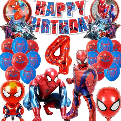 SWOKKTS Spiderma Geburtstagsdeko 4 Jahre, Spiderma Riesigen 3D Luftballons Deko 4 jahre Junge, Spidy Geburtstag Deko Ballons Set, Spiderma Deko Geburtstag Kinder 4 jahre (Spiderma Party Deko 4 jahre)