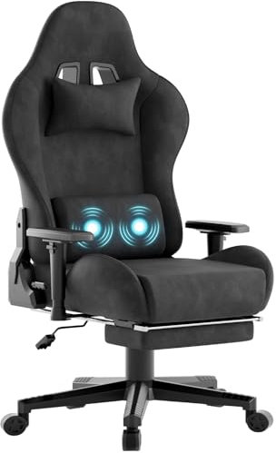 TRIUMPHKEY Galactic Executive Gaming Stuhl. Hochwertiger komfortabler Stoff Bürostuhl, Gaming Chair mit Massagefunktion, 90-180° Verstellbarer Gamer Stuhl. PC Stuhl Verstellbare Armlehnen, Schwarz