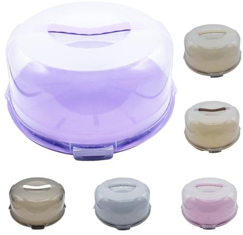 Buzztrove Cake Carrier | Cake Carrier with Handle and Secure Locking Lid, Premium Cake Storage Container for Cakes, Pies & Pastries – 30cm Diameter, Pink Base, Semi Transparent Dome (Purple)
