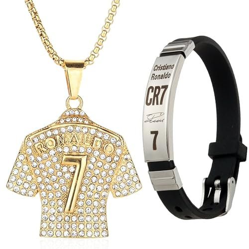 TownTop 2er Set Halskette & Armband Fussball Trikotanhänger Geschenk für Jungen, Sport-Schmuck Geburtstagsgeschenk Fußballfans, Modischer Anhänger mit Trikotnummer