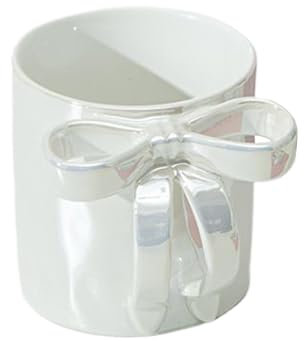 Coffee Mug with Bow Handle,Aesthetic Ceramic Tea Mug with Ergonomic Grip - Large Capacity Elegant Home Decoration Kitchen Drinkware for Orange Juice Hot Cocoa Water