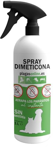 Dimeticona 1L Spray Antiparasitario para Perros y Gatos, Antipulgas, Garrapatas y Piojos - Protector de Insectos sin Pesticidas.