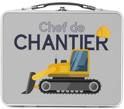 Fabulous Lunch Box Métal Argenté pour Sandwich et Snack - Chef de Chantier Enfant Travail Construction - Boîte à Goûter Aluminium Gamelle Rigide Style Rétro Imprimée en France