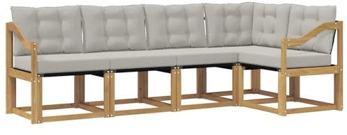 vidaXL Outdoor-Sofagarnitur mit Kissen 5 pcs Weiß und Hellgrau, Moderne Garten-Sofaset, wetterfestes Möbel, Bequeme Liege, stilvolles Outdoor-Sitzen für Entspannung