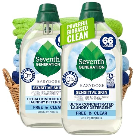 Seventh Generation Laundry Detergent, Ultra Concentrated EasyDose, Free & Clear, 23.1 Fl Oz (Pack of 2) (Packaging May Vary)