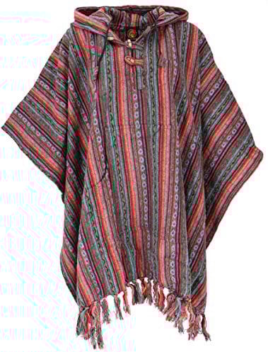 GURU SHOP Poncho Hippie Chic, Ethno Poncho, Andenponcho - Rot/blau, Herren/Damen, Baumwolle