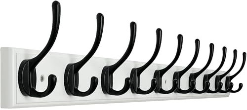WEBI Garderobenleiste mit 10 Haken,97cm Lang Wandgarderobe,Garderobenhaken Wand,Kleiderhaken Wand,Garderobe Hakenleiste für Mäntel,Jacken,Schwarz auf Weiß