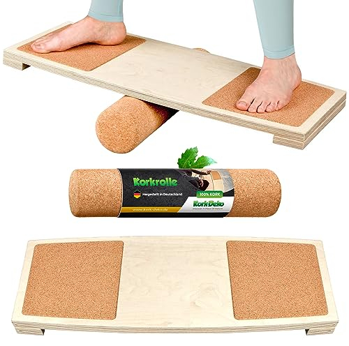 Balance-Board mit Korkpads & Korkrolle | 70 x 30 cm | Gleichgewichtsbrett | Wackel-Brett | Koordinationstraining | Gleichgewicht & Koordination