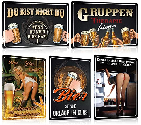 ZDFDC 5er Blechschilder Bar Set Retro Bier 20x30cm - Vintage Metall-schilder mit Lustig Spruch - Vintage Bier Bar-Schild Beer Geschenk für Bar Pub Club Partykeller Theken Deko (SET B)