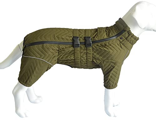 Warmer Hundemantel, doppellagige Hundeweste, Vier Beine bedeckt, Winddicht, wasserdicht, reflektierende warme Hundeweste, Outdoor-Schlittschuhkostüm für kleine, mittlere und große Hunde. Olive 3XL