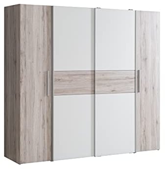 AVANTI TRENDSTORE - Flavi - Armadio con 2 ante battente e 2 scorrevoli. Disponibile in diversi colorazioni. Dimensioni LAP 200,1x190,5x61,6 cm (Quercia sabbia/bianco)
