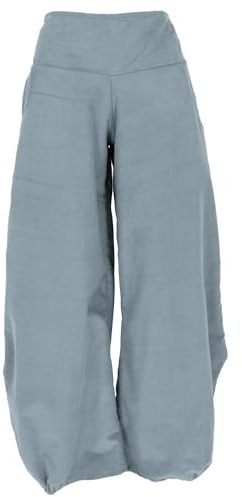 Weite Boho Cord Pluderhose, Feincord Damenhose, lässig, taubengrau, M