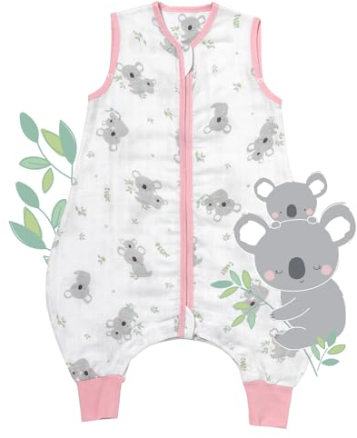 schlummersack Baby Schlafsack mit Füßen Sommer 0.5 Tog 90 cm dünn Bambus-Musselin Koala | Schlafsack mit Beinen ungefüttert für eine Körpergröße von 90-100cm | Schlafsack Baby Sommer