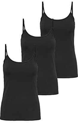 ONLY Damen 3er-Pack Basic Spaghetti-Träger Top Oberteil schmale Träger Shirt, Größe:M, Farbe:3er Schwarz