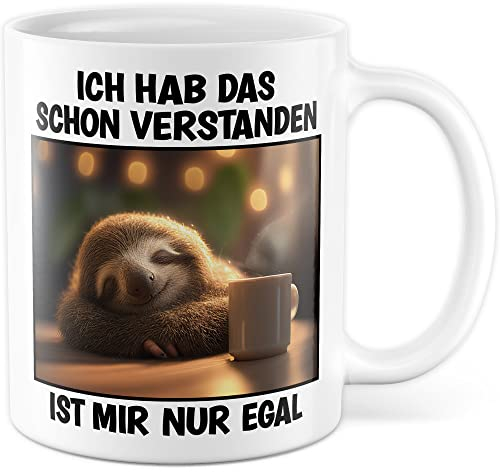 Faultier Tasse Ist mir Egal Geschenk Humor Kaffeetasse mit lustigen Spruch Büro Kaffeebecher Kollegin Geschenkidee Optimisten Teetasse (Weiß)