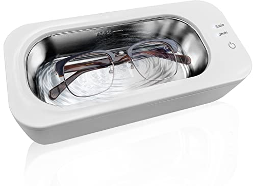 Ultrasonic Cleaner 350ML, Jewellery Cleaner Ultrasonic 18W Power Cleaner Glasses for Dentures Jewelry Rings Glasses Watchs Brush etc, Low Noise Stainless Steel Ultrasonic Cleaner