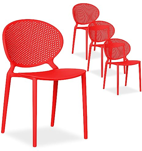 Homestyle4u 2469, Gartenstuhl Kunststoff stapelbar Rot 4er Set wetterfest Gartenmöbel Stühle modern