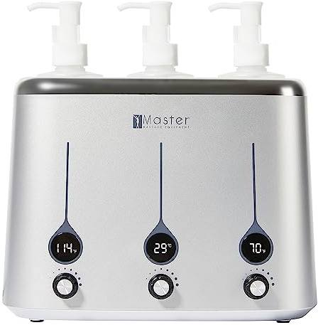 Master Massage Massageöl-Erwärmer Ölflaschen-Erwärmer für Massageöl Lotion inkl. Spenderflasche, Mit Temperaturregler LED Display, 3-Fach