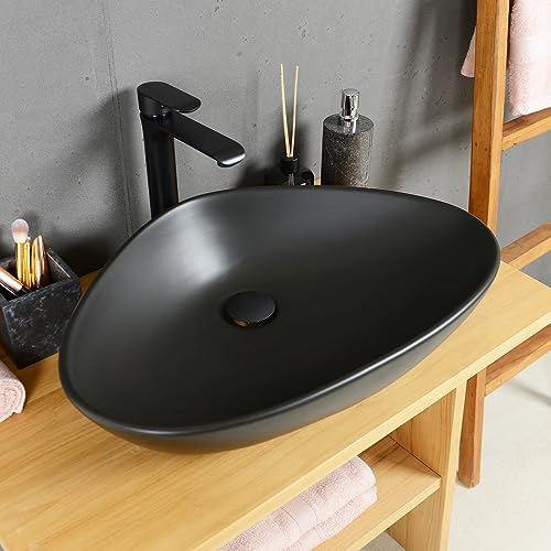 Keramik Waschbecken 59 cm oval in schwarz von WOHNFREUDEN
