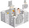 YOLEO Laufstall Baby 113×113 cm, Laufgitter Baby, Laufstall Faltbar, Laufgitter Faltbar, Kinderlaufstall mit Basketballkorb, Playpen mit Tür und Spielzeugboard, Playpen aus Kunststoff, Babyzaun, Grau