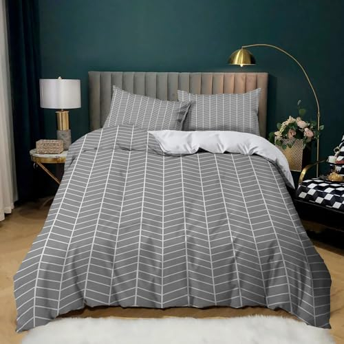 XCQHZYQ Bettwäsche-Sets 180x200 cm Graue Geometrie Bettwäsche Weiche Mikrofaser Allergiker 3 Teilig Bettbezug mit Reißverschluss, Deckenbezug für Jugendliche Teenager Erwachsene