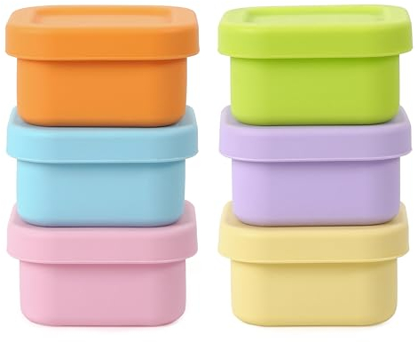 Budding Bear Moule Silicone Bebe de 100 ml (Lot de 6) - Bac Congelation Repas Bebe Réutilisable avec Couvercle Étanche - Micro-Ondes, Congélateur & Lave-vaisselle - Sans BPA - 7 x 8 x 4,3 cm