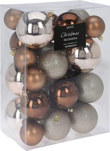 Weihnachtskugeln Christbaumschmuck Weihnchtsbaumschmuck 26tlg. Glitzer Braun-Silber farbend