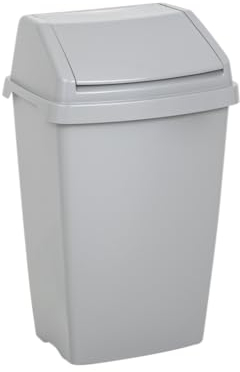 25L Kitchen Bin with Swing Style Lift Top Strong Plastic Waste Rubbish Trash Under Kitchen Counter Lift Top Everyday Bin for Home/Office (Silver/Grey) - 25 litre