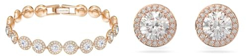 Swarovski Angelic Armband, Rund, Weiss, Roségold-Legierungsschicht & Constellla Ohrstecker, Rosé Vergoldete Ohrringe mit Strahlenden Kristallen