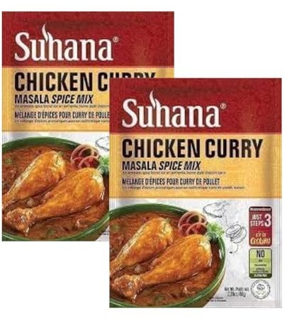 Suhana Spices Mix Powder (Ready To Eat) - Curry Masala Recipe Mixes Casserole Seasoning Herbs - Simplifies & Speeds Up Cooking Process (Pack of 2, Chicken Curry Mix 80g (RTE))