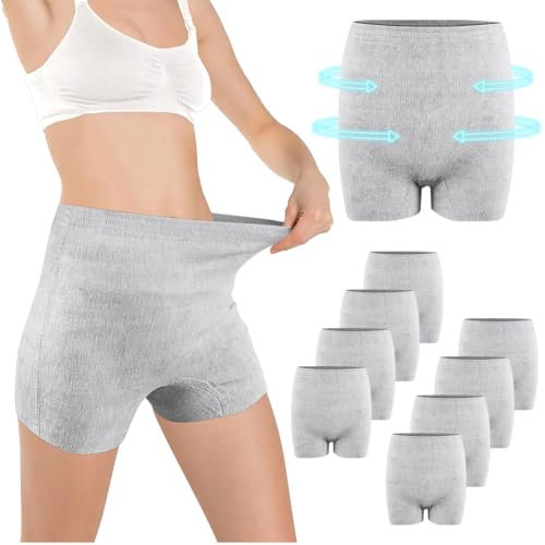 ACWOO Ropa Interior Posparto de Cintura Alta Desechable para Cesárea, 9 PCS Braguitas Embarazada sin Costura, Ropa Interior de Cesárea de Maternidad, Súper Elástico, Transpirable, Absorbente