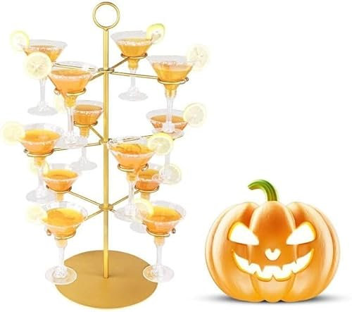 QPIX DIGITAL Champagnerturm, Metall-Cocktail-Baumständer, 3 Etagen, 12 Halter für Champagner, Cocktails, Martini, Margarita-Tassen bei Hochzeiten, Brautpartys und Veranstaltungen,