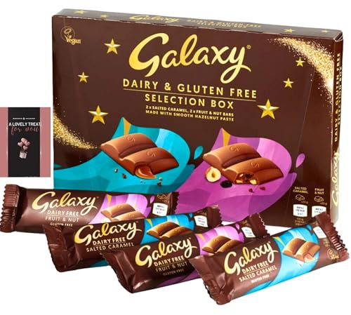 Gluten Free & Vegan Galaxy Chocolate Gift Set Sweet Hamper Non-Dairy Milk 160g& Cards - Galaxy Selection Box Christmas Chocolates Gift Box for Birthday Chocolate, Kids Snacks Galaxy Chocolate Hamper