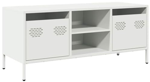 vidaXL Meuble TV Blanc 101,5x39x43,5 cm Acier laminé à Froid, Support TV, Buffet TV, Armoire HiFi, Banc TV, Armoire en métal, Meuble multimédia