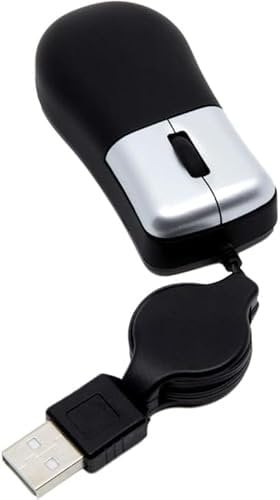 Mini mouse ottico con cavo retrattile e cavo USB, da viaggio, piccolo, elegante, portatile, regolabile, per Apple Mac, HP, Dell, Lenovo, Thinkpad, Sony, Asus, Acer, tablet, PC, laptop, colore: nero e