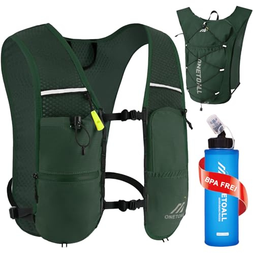 ONETOALL Laufweste Damen mit 500ml Trinkflasche, Leichter Trinkrucksack Laufen Herren 6L, Runing Vest Reflektierend für Jogging, Trailrunning, Fahrrad, Marathon, Motorrad, nur 150g