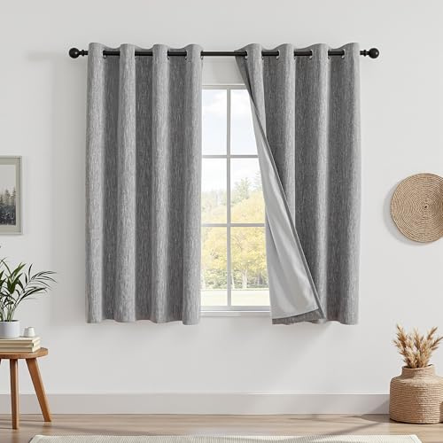 MYSKY HOME Vorhang 100% Blickdicht Gardinen mit Ösen Verdunklungsvorhänge Leinen-Mischung Thermovorhang Kälteschutz Hitzeschutz vorhänge für Wohnzimmer 2er Set H 160 x B 140 cm, Dunkelgrau