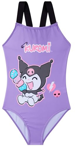 Kuromi Bañador Niña 5-14 Años, Traje de Baño Infantil Una Pieza con Tirantes Ajustables, Ropa de Baño para Playa Piscina, Verano Regalo Niña (11-12 Años, Púrpura Kuromi)