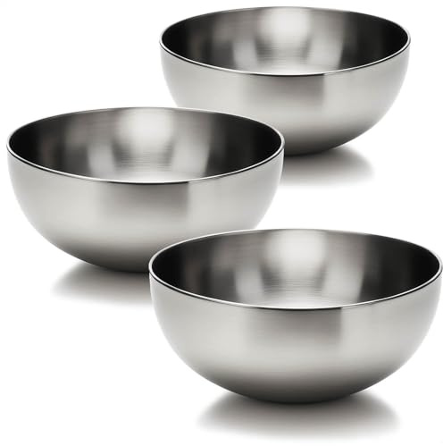 com-four® 3x saladier Ø 29 cm en acier inoxydable, grands bols de service | idéals pour salades - fruits et snacks - compatibles lave vaisselle