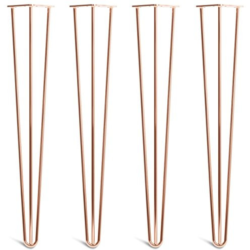 [HLC] 4 x Heavy Duty Hairpin Table Legs – Superior Double Weld Steel Construction with Free Screws, Build Guide & Protector Feet, Worth £8 Included! – 12mm Steel [28/71cm, 3 Rod, Copper]