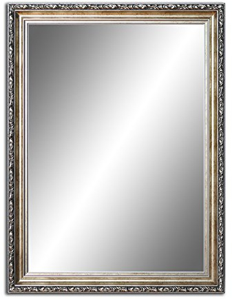 70 cm x 60 cm, Spiegel mit Rahmen, Badezimmerspiegel Antik, Alte Spiegel, Handgefertigte, Stabiler Rückwand, Rahmenleiste: 60 mm breit und 45 mm hoch, Rahmen Farbe: Gold- Silber
