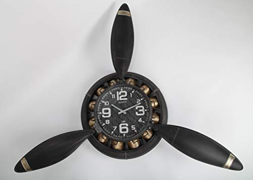 point home Design-Wanduhr Flugzeug-Propeller aus Metall, Retro, schwarz, 118cm