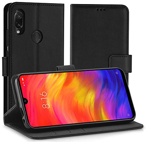 Simpeak Coque Compatible pour Xiaomi Redmi Note 7/Redmi Note 7 Pro, Étui Housse en Cuir Ultra-Mince avec Carte Fente Coque Compatible pour Redmi Note 7/Redmi Note 7 Pro - Noir (6,3)