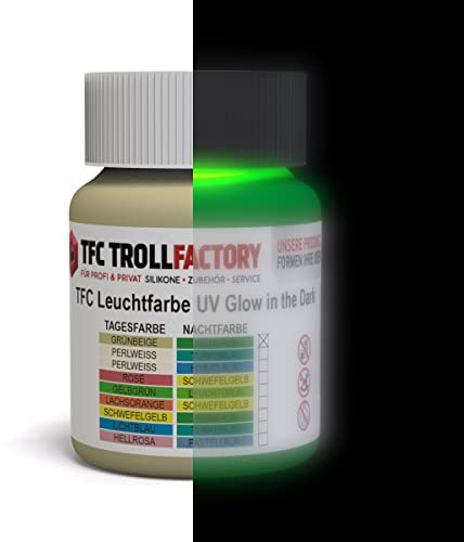 TFC Leuchtfarbe UV Glow In The Dark Tagesfarbe: RAL1000 grünbeige – Nachtfarbe: RAL6037 reingrün 50 g