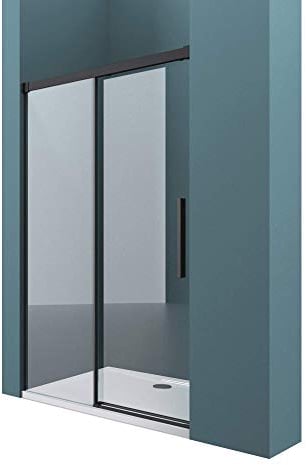 Mai & Mai Duschtür Nischentür dusche Duschabtrennung Duschkabine 100x195cm Schwarz Nischenschiebetür 6mm ESG-Sicherheitsglas inkl. Soft-Close Teramo12K
